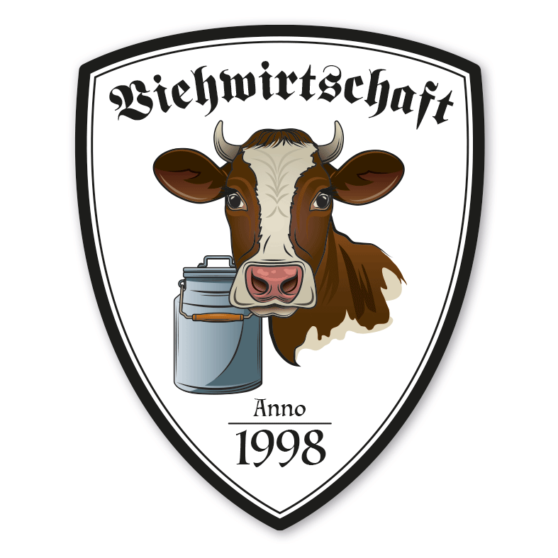 Zunftwappen Viehwirtschaft - Viehbauer - Milchbauer - braunweiße Kuh mit Zunftnamen, Gründungsjahr oder Ihrem Wunschtext - Maibaumschild - Wappen W