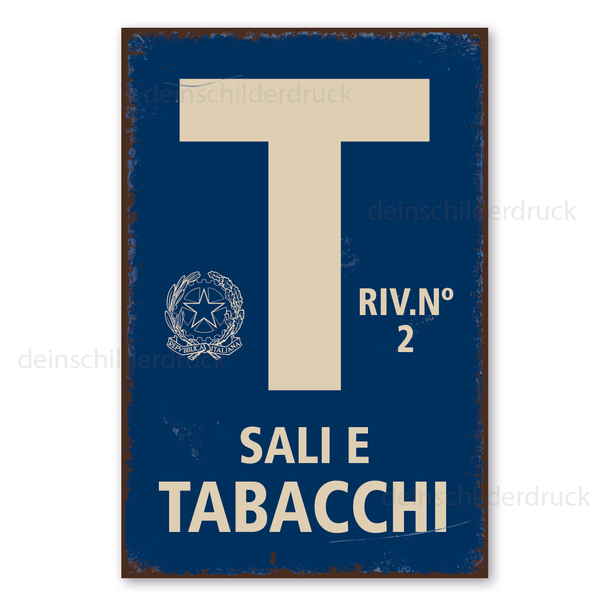 Retroschild / Vintage-Schild Sali e tabacchi - mit Emblem und RIV.Nr. 2 - Tabakladenschild