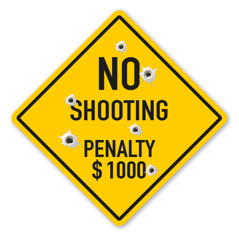 Australisches Warnschild / Verkehrsschild No shooting - Penalty $ 1000