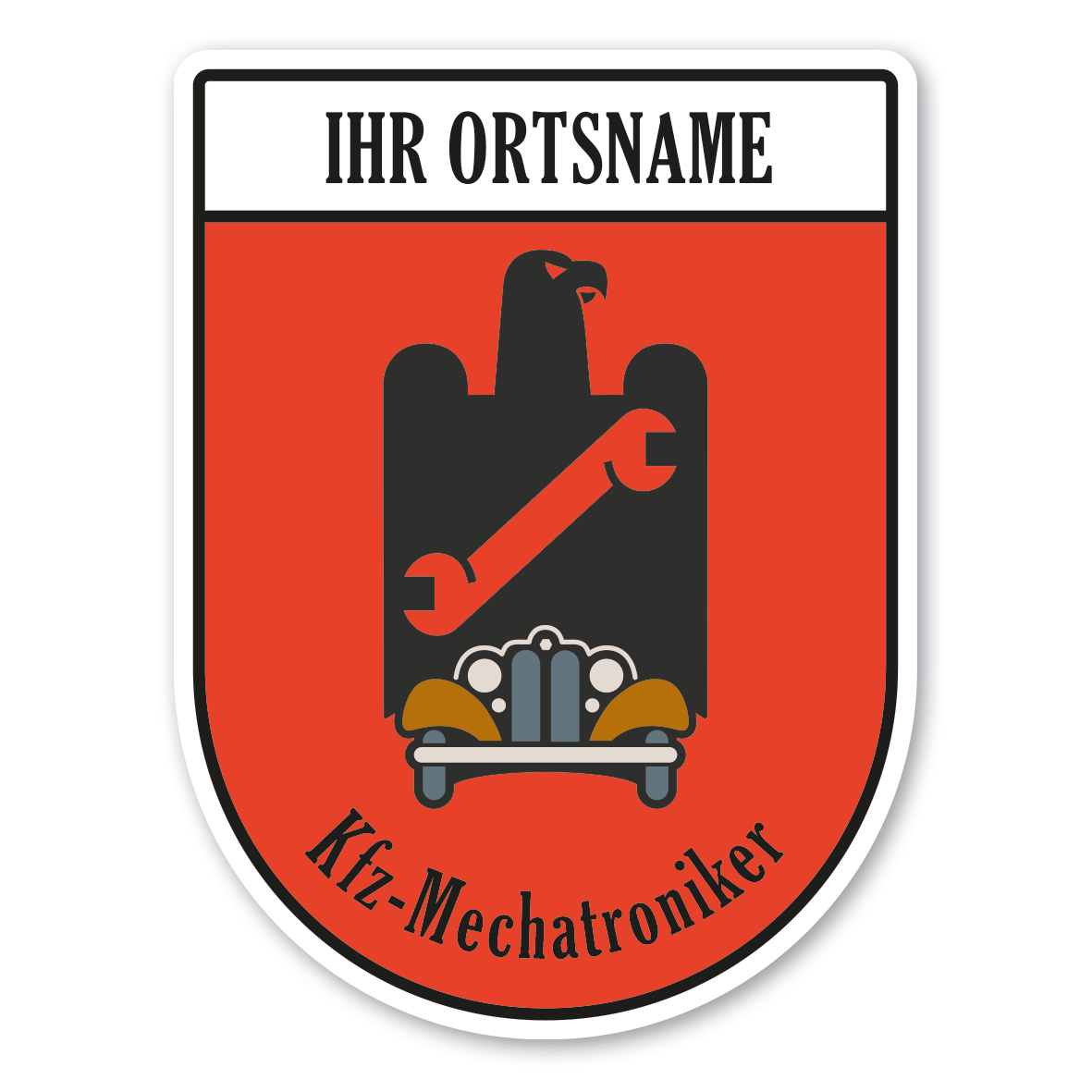 Maibaumschild / Zunftwappen Kfz-Mechatroniker - Kfz-Mechaniker mit Zunftnamen, Ortsnamen oder Ihrem Wunschtext - Wappen BL