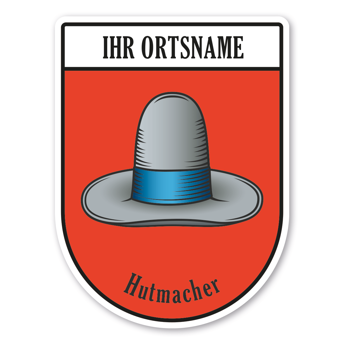Maibaumschild / Zunftwappen Hutmacher mit Zunftnamen, Ortsnamen oder Ihrem Wunschtext - Wappen BL