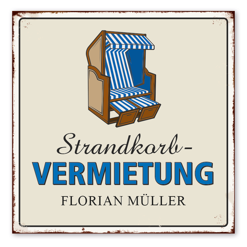 Retroschild  Strandkorbvermietung - mit Ihrem Namenseindruck