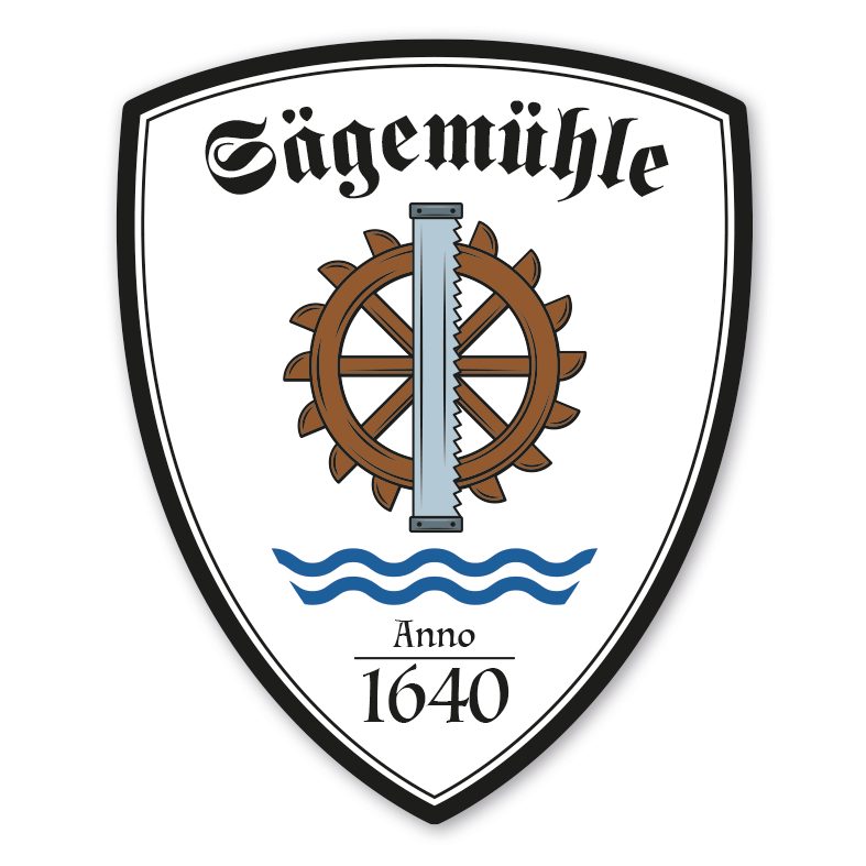 Zunftwappen Sägemühle mit Zunftnamen, Gründungsjahr oder Ihrem Wunschtext - Maibaumschild - Wappen W