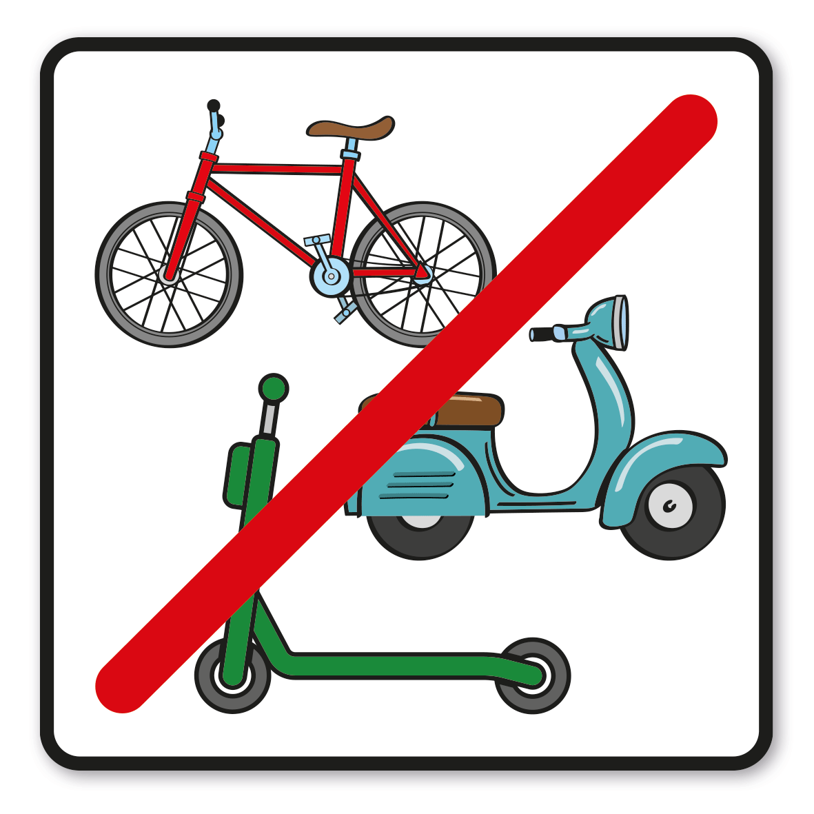 SP-01-P99 – Fahrräder, Roller und E-Roller/Scooter verboten