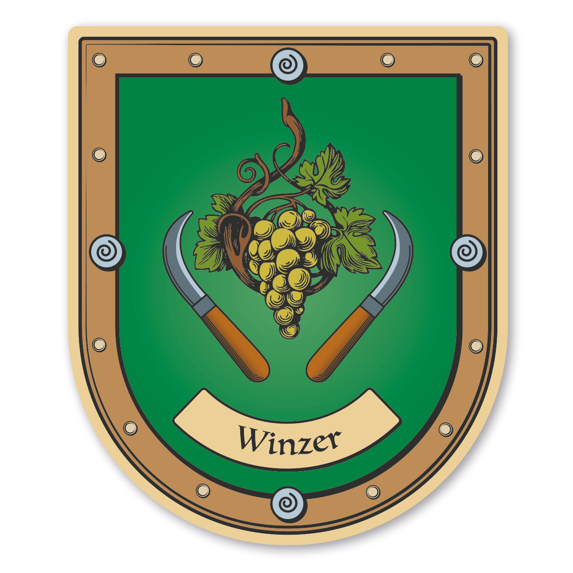 Maibaumschild / Zunftwappen Winzer (gelbe Trauben) mit Zunftnamen oder Ihrem Wunschtext - Wappen B