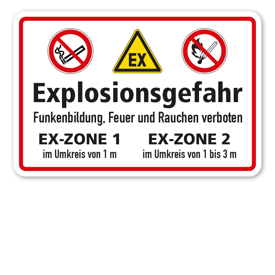 Warnschild Achtung Explosionsgefahr - Funkenbildung, Feuer und Rauchen verboten - EX-Zonen