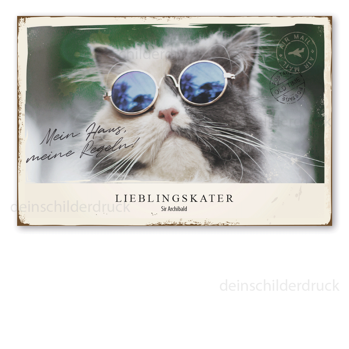 Retroschild im Stil einer nostalgischen Urlaubspostkarte der 50er Jahre - Postcard - mit Ihrem Foto und Ihrem Wunschtext - Querformat