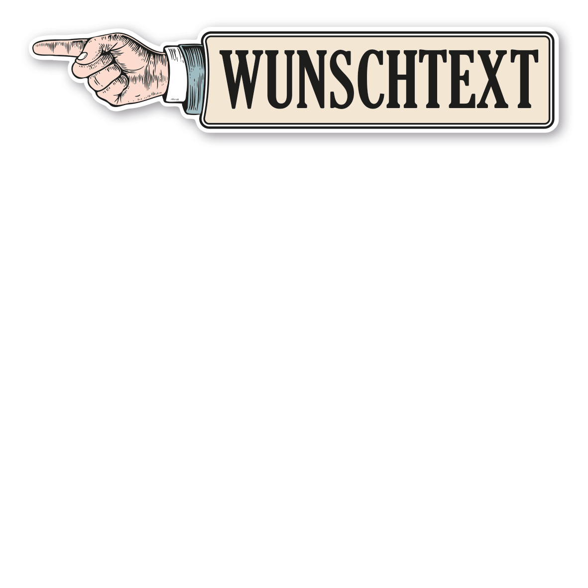 Wegweiser Wunschtext - Mit Fingerzeig (Hand) zur Richtungsangabe – Retroausführung
