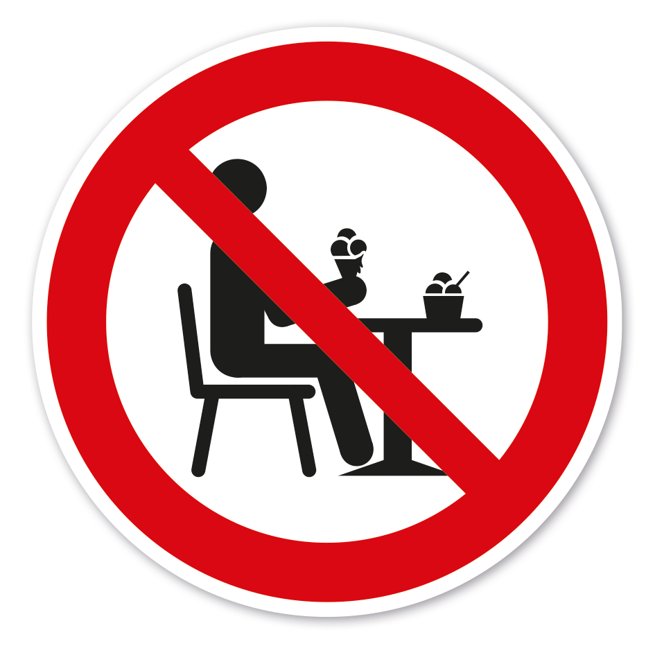 Verbotszeichen Verzehr von Eis von der Straßenverkaufstheke an den Außentischen verboten