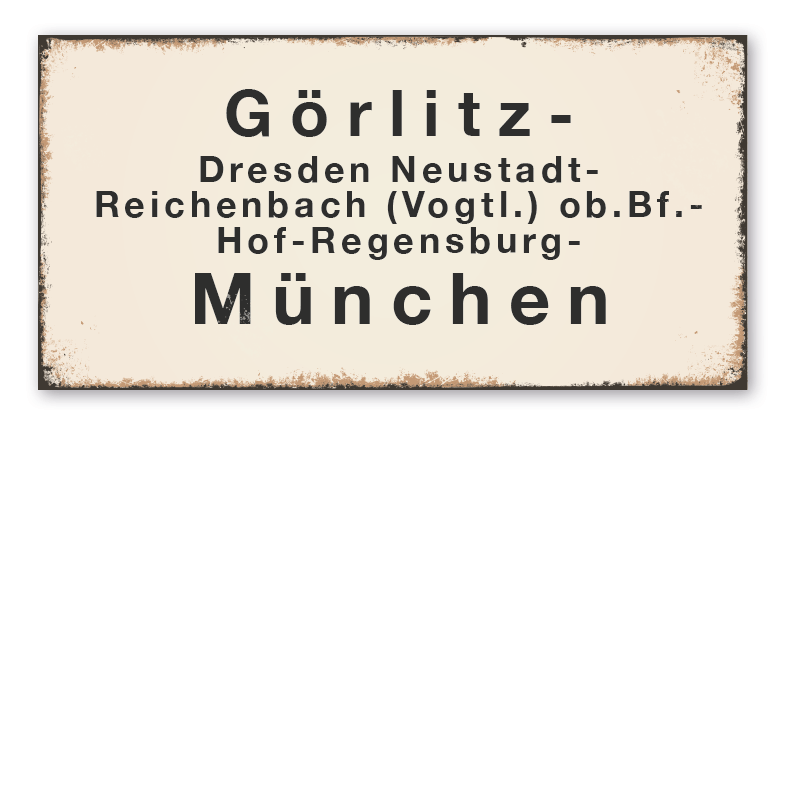 Retroschild / Vintage - Zuglaufschild mit Ihrem Wunschtext – Zugschild