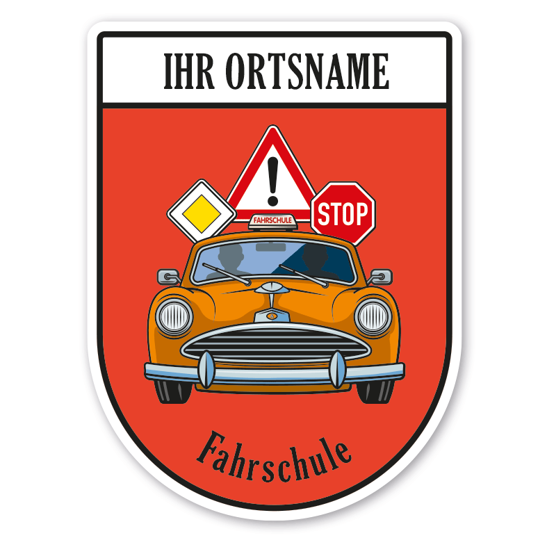 Maibaumschild / Zunftwappen Fahrschule mit Zunftnamen, Ortsnamen oder Ihrem Wunschtext - Wappen BL