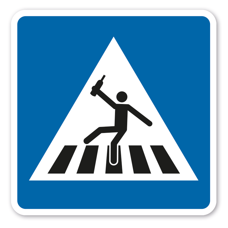 Verkehrsschild Fußgängerüberweg für Betrunkene - Aufstellung rechts