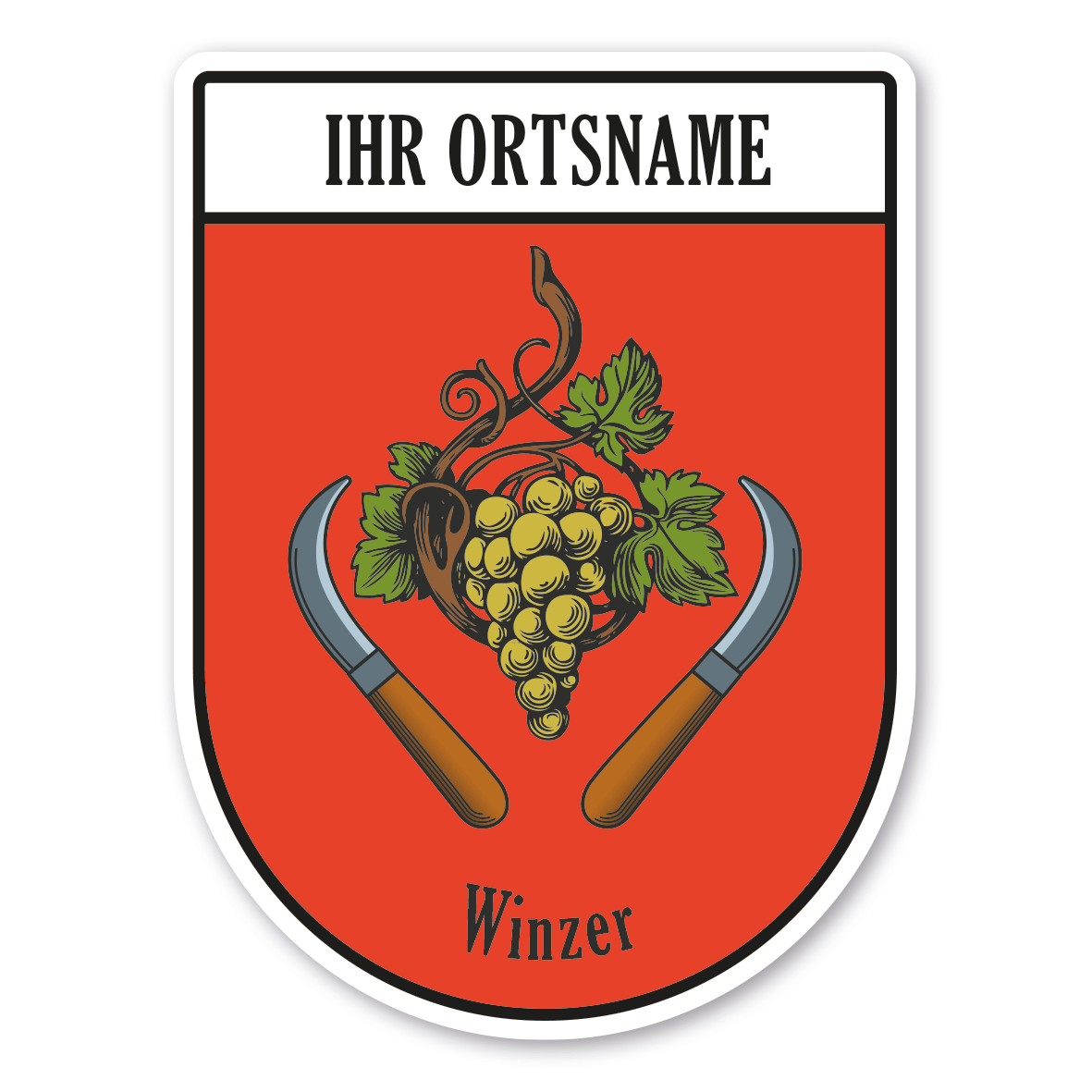 Maibaumschild / Zunftwappen Winzer (gelbe Trauben) mit Zunftnamen, Ortsnamen oder Ihrem Wunschtext - Wappen BL