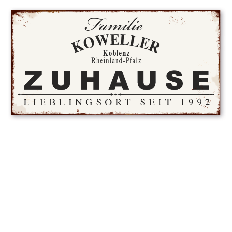 Retro Farmhouse Familienschild Zuhause - Lieblingsort - mit Ihrem Namen, Standort und Jahresangabe