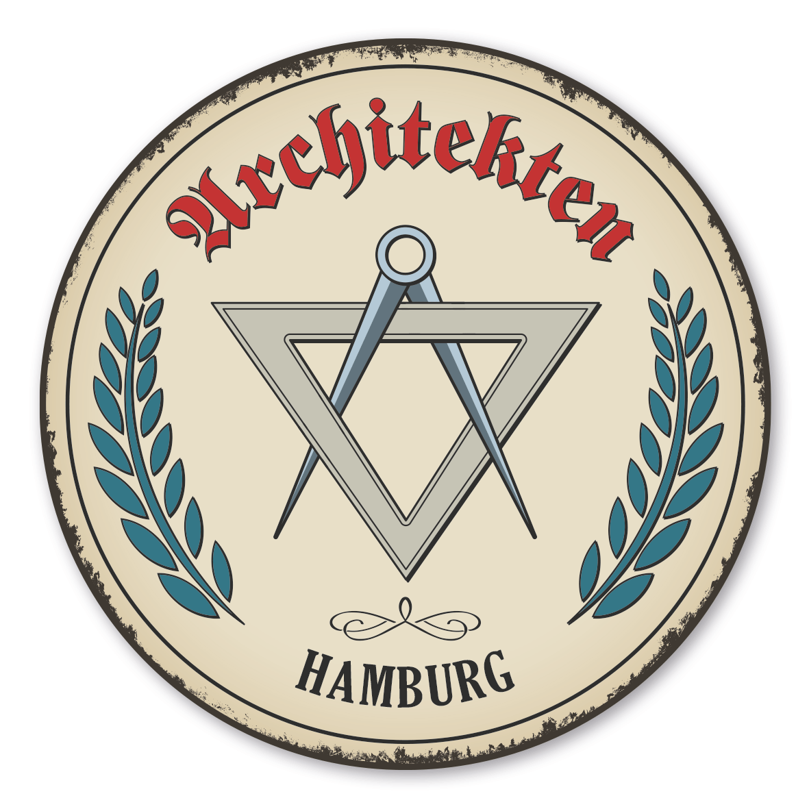 Maibaumschild / Festschild mit Zunftwappen Architekt - mit Zunftnamen und Ihrem Ortsnamen oder Wunschtext - Rundes Wappen - Retro