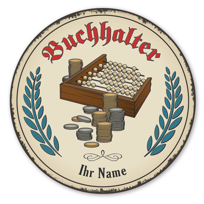 Maibaumschild / Festschild mit Zunftwappen Buchmacher - Finanzwesen - Kaufmann - mit Zunftnamen, Ihrem Ortsnamen oder Wunschtext - Rundes Wappen