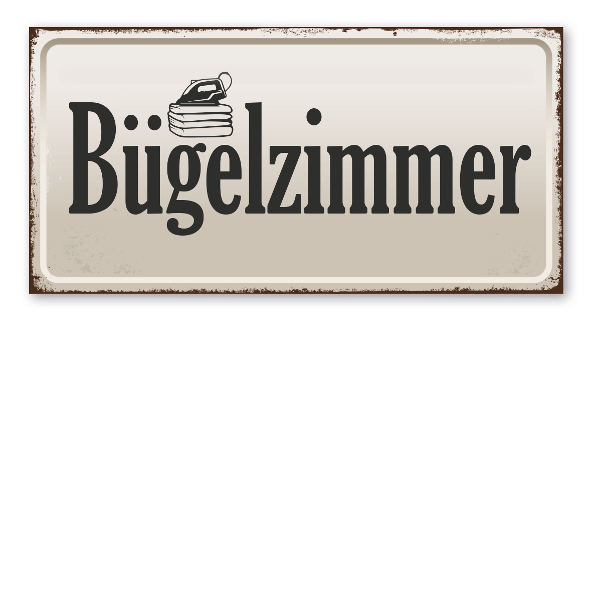 Retroschild / Vintage-Schild Bügelzimmer - mit Wäsche und Bügeleisen