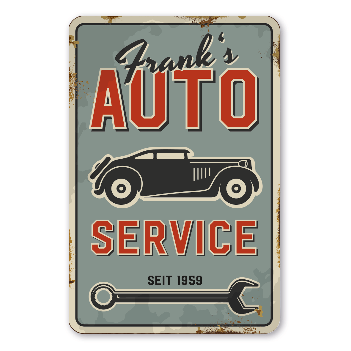 Retroschild / Vintage-Schild Auto Service - Mit Ihrem Namenseindruck - Werkstattschild