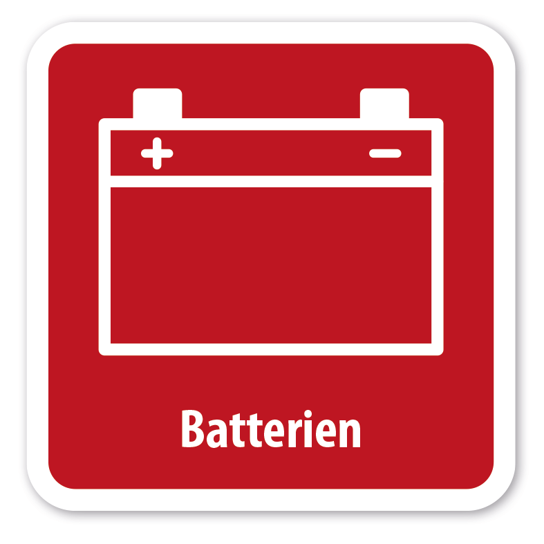 Schild Batterien - 4 Farbvarianten