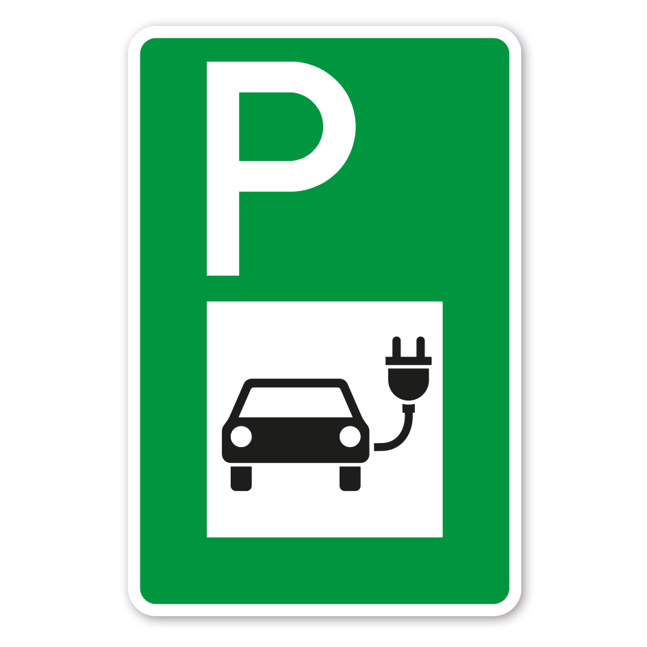 Parkplatzschild Elektrofahrzeuge - E-Autos – mit großem Piktogramm - Verkehrsschild - Grüne Ausführung