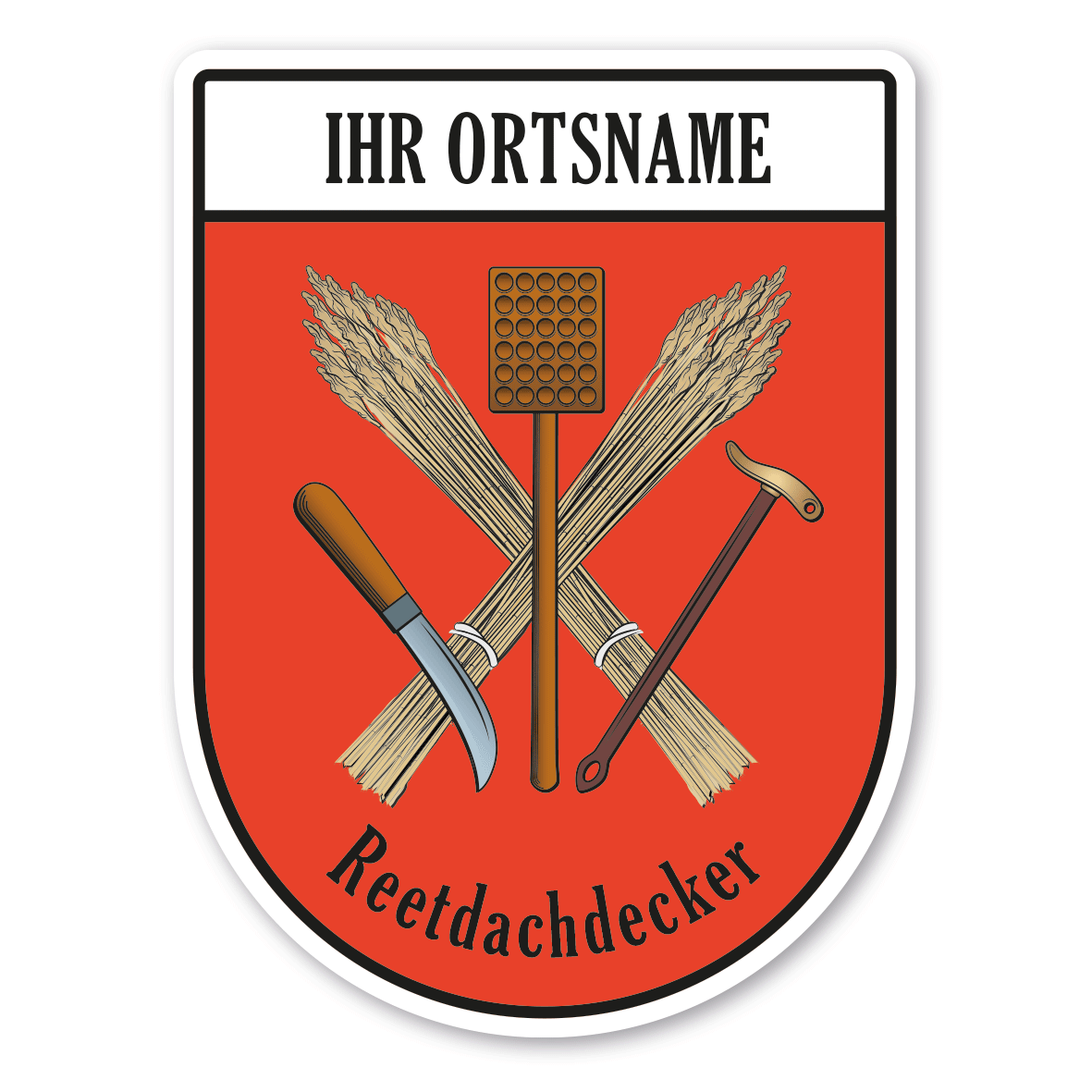 Maibaumschild / Zunftwappen Reetdachdecker mit Zunftnamen, Ortsnamen oder Ihrem Wunschtext - Wappen BL