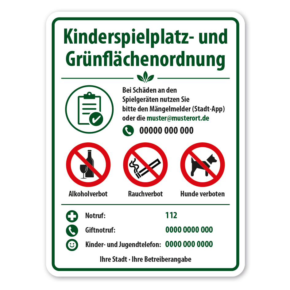 Hinweisschild Kinderspielplatz- und Grünflächenordnung