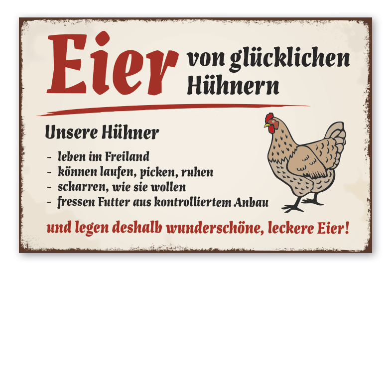 Retro Hofschild Eier von glücklichen Hühnern - mit Huhn