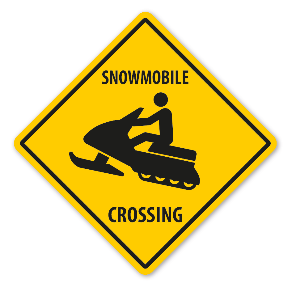 Warnschild Snowmobile (Schneemobil) crossing - mit und ohne Text