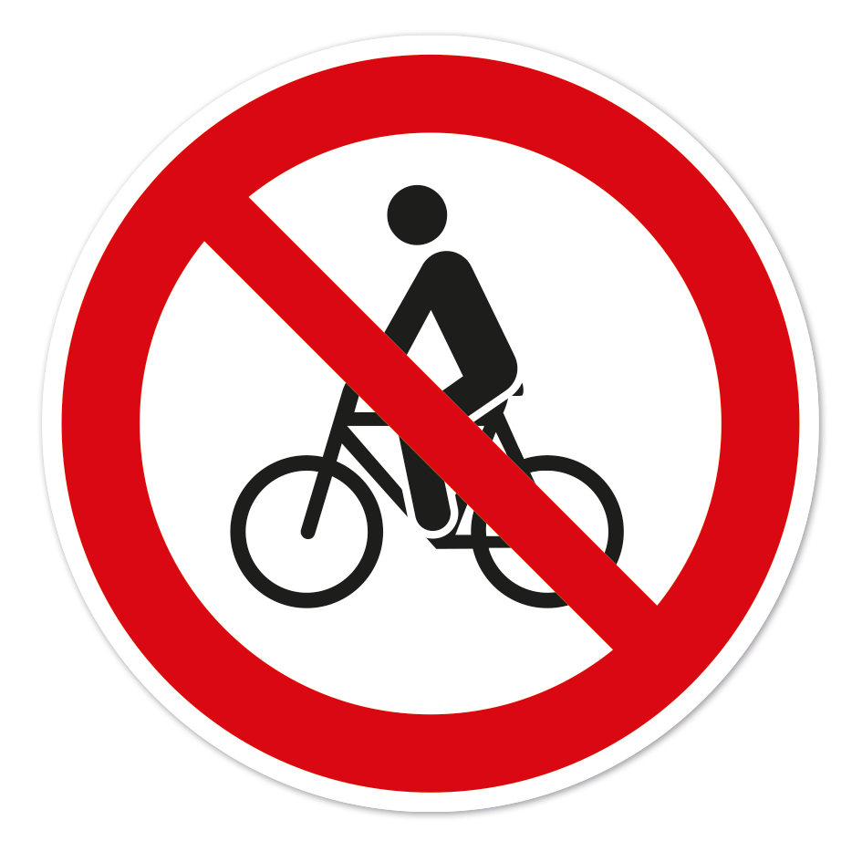 Verbotszeichen Fahrradfahren verboten - mit Fahrer