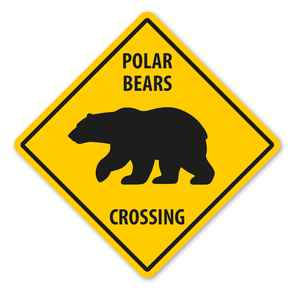 Warnschild Polar Bears (Eisbären) crossing - mit und ohne Text