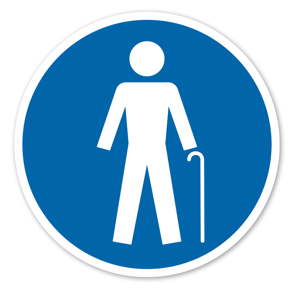 Gebotszeichen Barrierefreier Zugang für Versehrte - Mann mit Stock