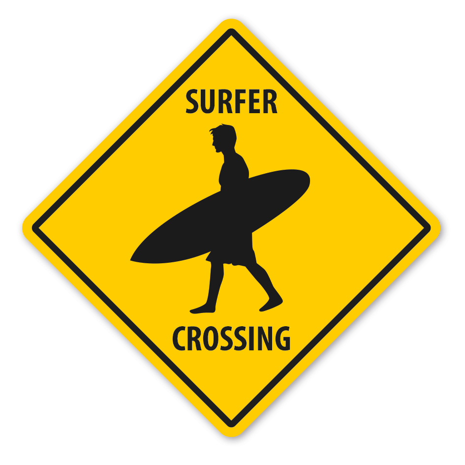 Warnschild Surfer crossing - mit und ohne Text