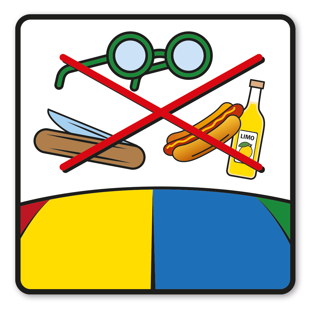 SP-01-P80 – Spitze Gegenstände, Essen und Trinken verboten