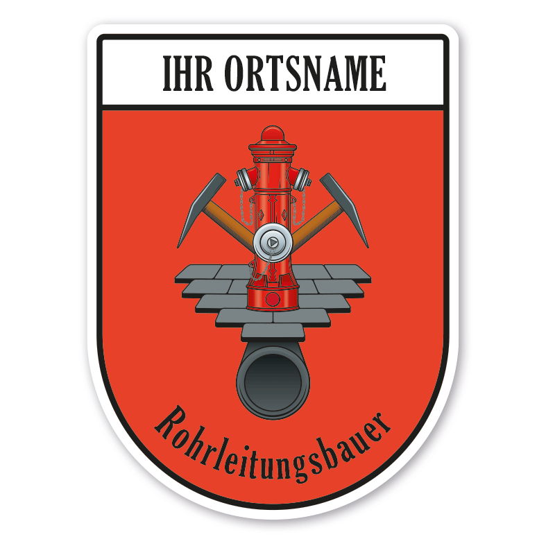 Maibaumschild / Zunftwappen Rohrleitungsbauer mit Zunftnamen, Ortsnamen oder Ihrem Wunschtext - Wappen BL