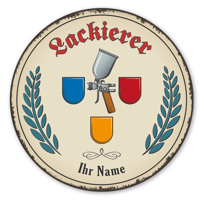 Maibaumschild / Festschild mit Zunftwappen Lackierer - mit Zunftnamen, Ihrem Ortsnamen oder Wunschtext - Rundes Wappen
