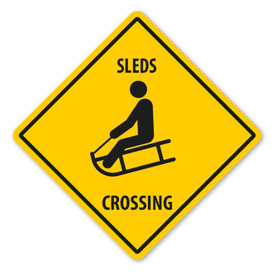 Warnschild Sleds (Schlitten - Rodler) crossing - mit und ohne Text