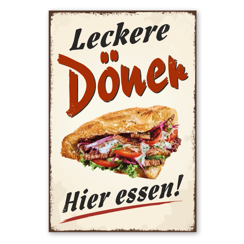 Retro Schild Leckere Döner - Hier essen