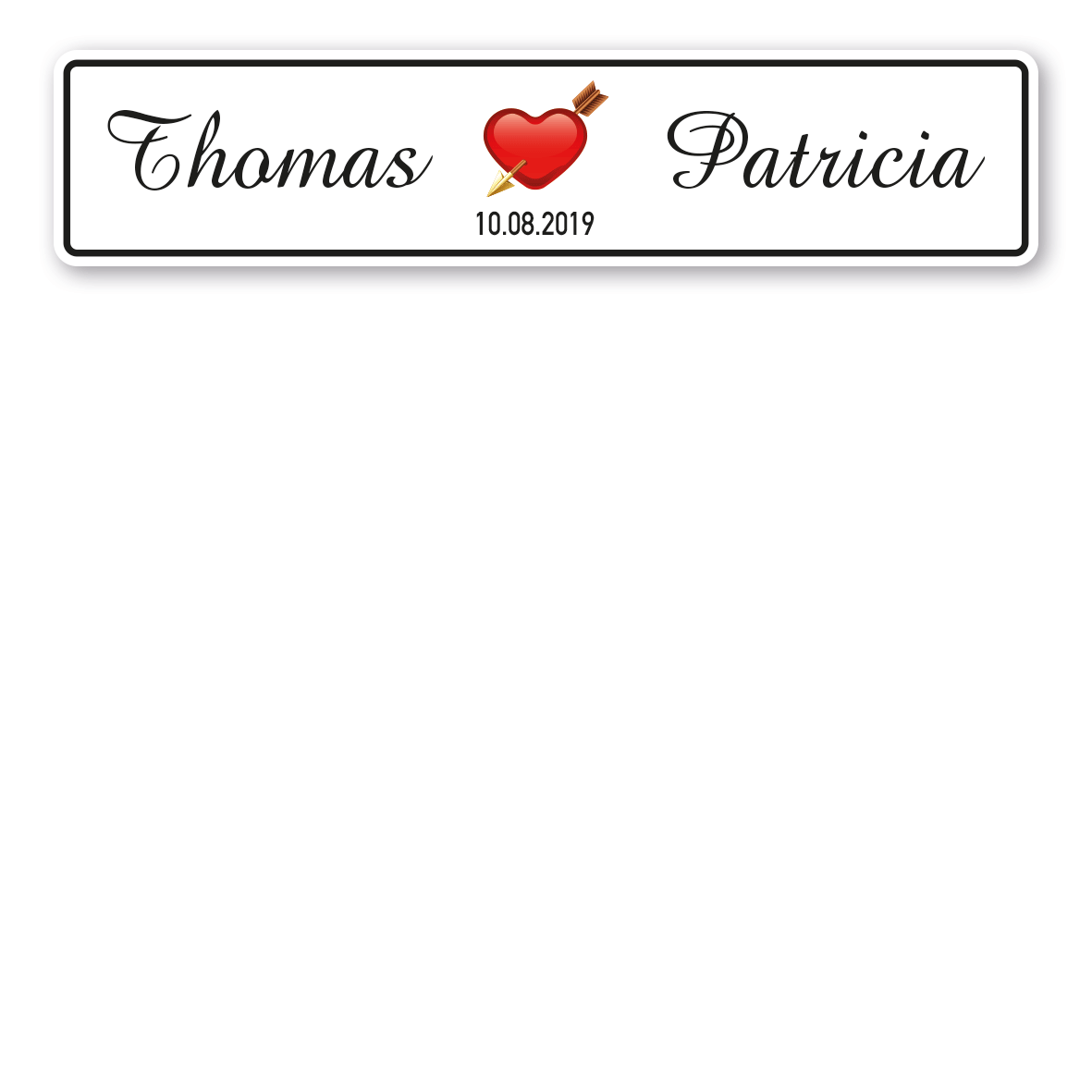 Hochzeitsschild Vom Pfeil durchbohrtes Herz mit individuellen Namen und Datum