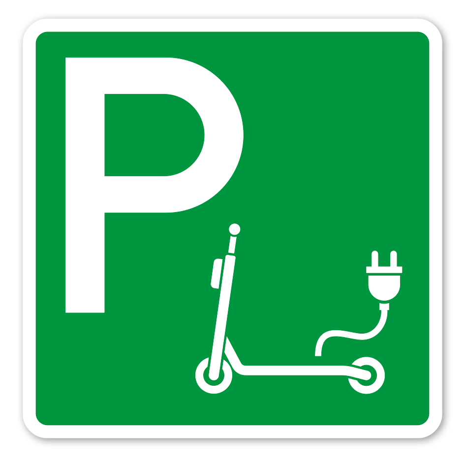 Parkplatzschild E-Scooter - Elektroroller - quadratisch mit Piktogramm - Verkehrsschild – Grüne Ausführung