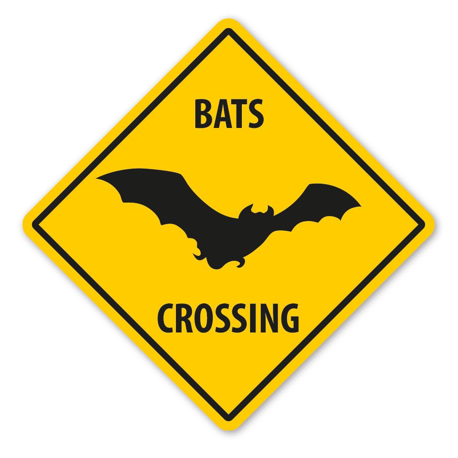 Warnschild Bats (Fledermäuse) crossing - mit und ohne Text