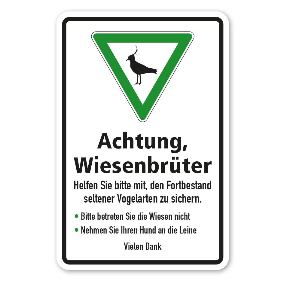 Verkehrsschild Achtung Wiesenbrüter - Kiebitz - Helfen Sie bitte mit, den Fortbestand seltener Vogelarten zu sichern