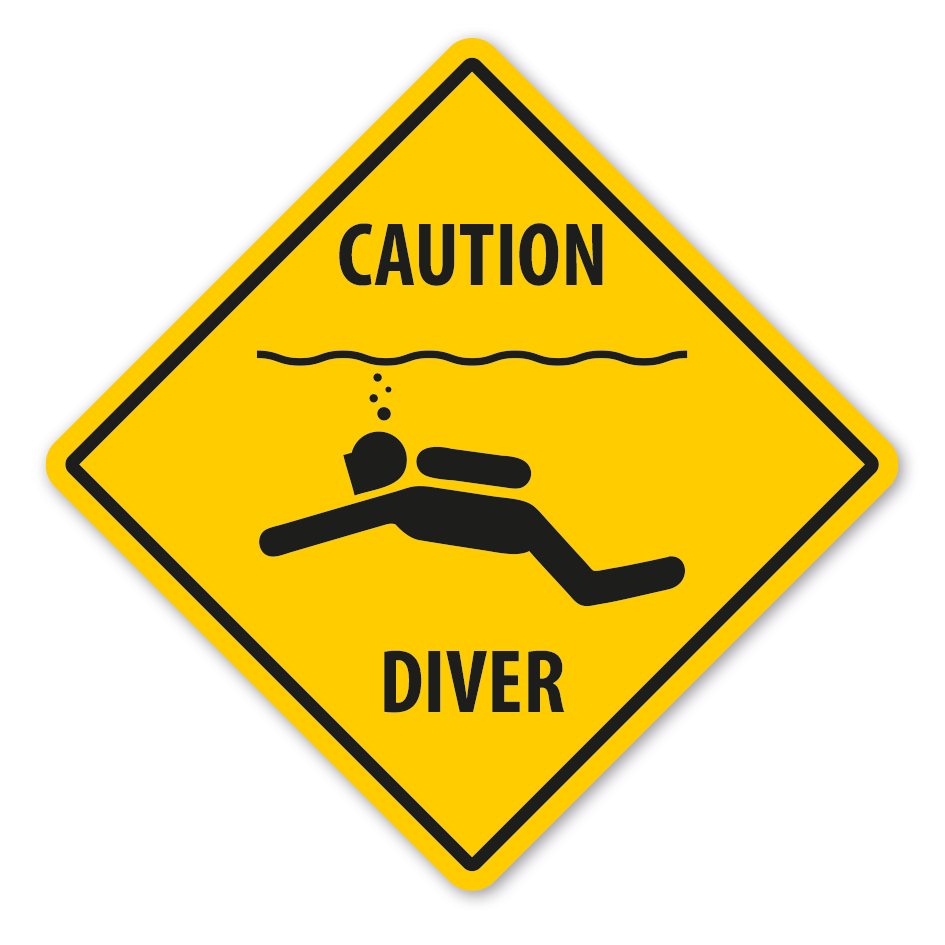 Warnschild Caution Diver (Taucher) - mit und ohne Text