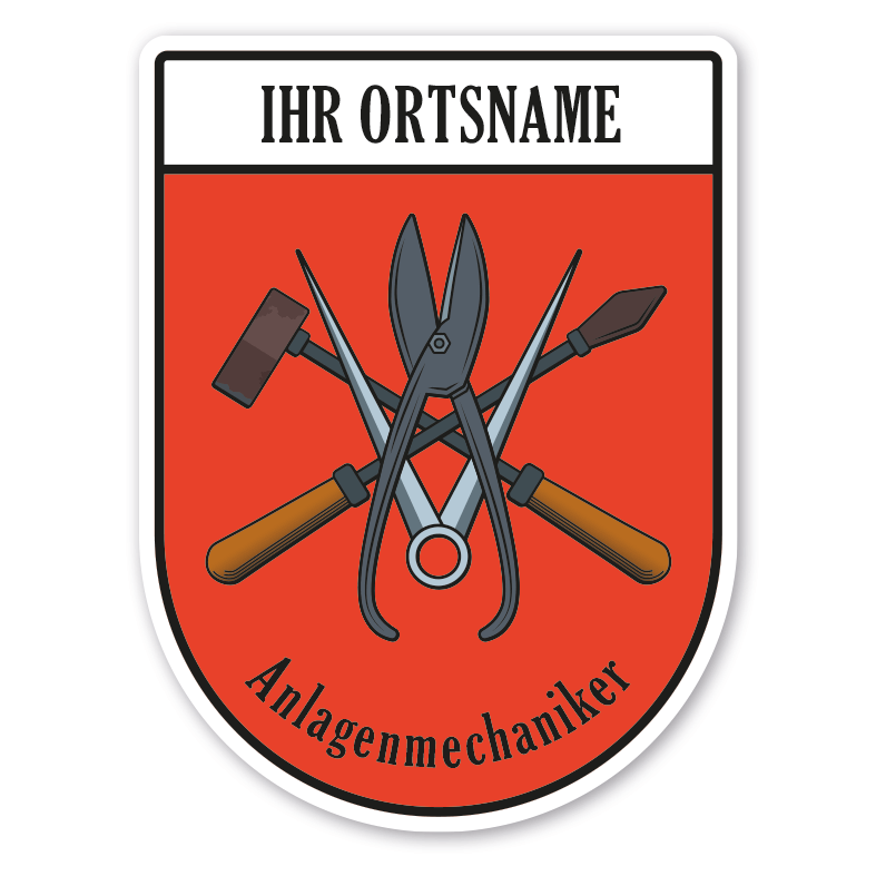 Maibaumschild / Zunftwappen Anlagenmechaniker mit Zunftnamen, Ortsnamen oder Ihrem Wunschtext - Wappen BL