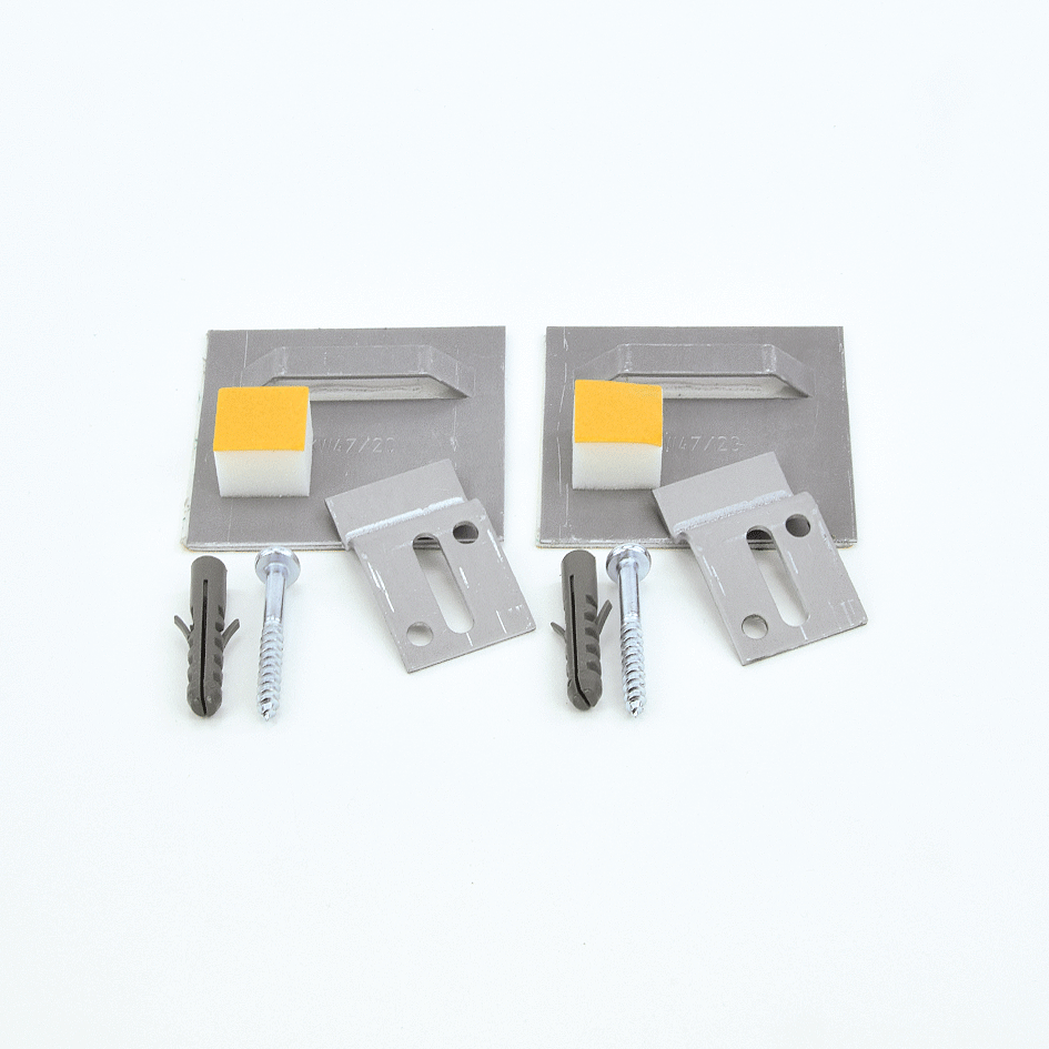 Selbstklebende Schilderbefestigung zur Wandmontage - Z-Haken, Schilderhalter, Wandpuffer, Schraube u. Dübel als 2er Set