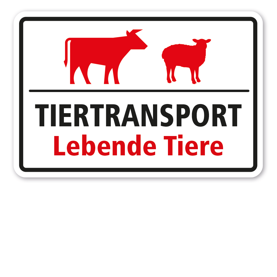 Hinweisschild Tiertransport - Lebende Tiere - mit Abbildungen vom Rind und Schaf