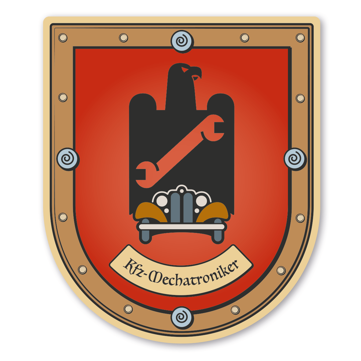 Maibaumschild / Zunftwappen Kfz-Mechatroniker - Kfz-Mechaniker - mit Zunftnamen oder Ihrem Wunschtext - Wappen B