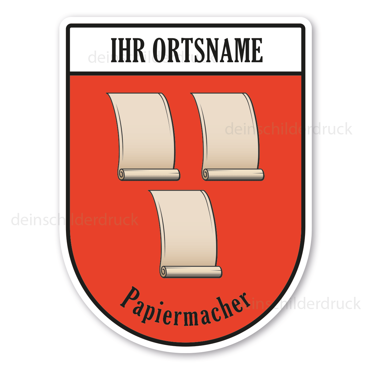 Maibaumschild / Zunftwappen Papiermacher mit Zunftnamen, Ortsnamen oder Ihrem Wunschtext - Wappen BL