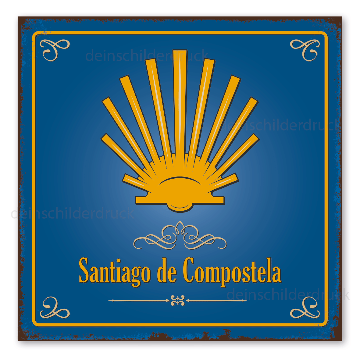 Pilgerschild Santiago de Compostela - mit Jakobsmuschel im Retro Look