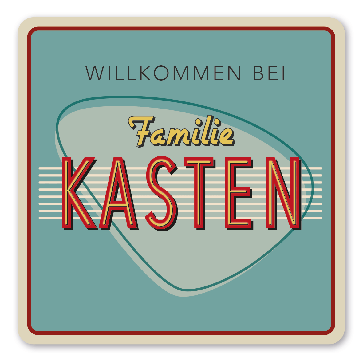 Retroschild / Vintage-Schild Willkommen bei Familie - mit Ihrem Familiennamen - Hausschild im Diner Look