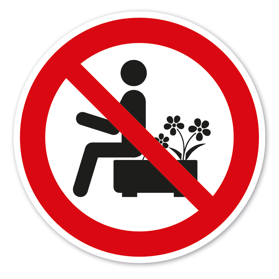 Verbotszeichen Sitzen auf den Pflanzkübeln verboten